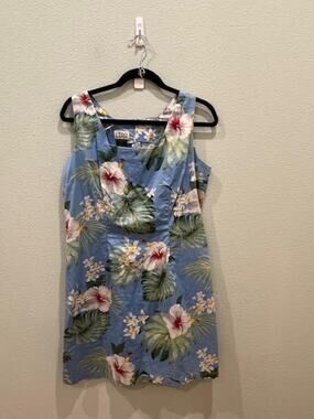 Lido Relaxed Brand Woman XL Cotton Sleeveless Blue Tropical Print Dress